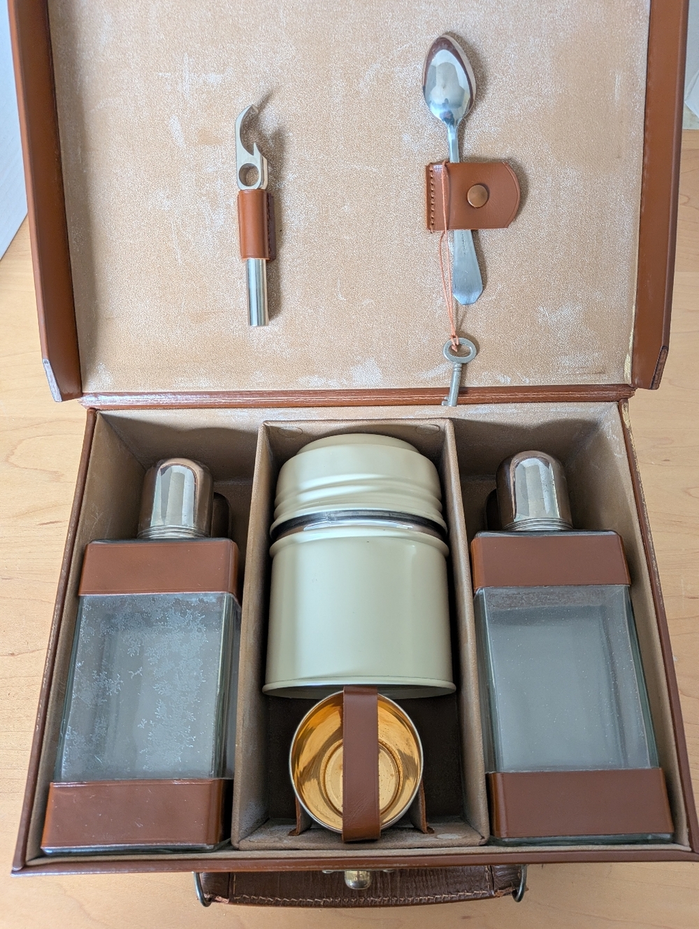 Vintage MCM Mid Century Modern Travel Bar Set Made in Germany Genuine Leather